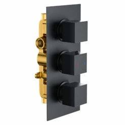 Harbour Status Concealed Shower Valve, Fixed Ceiling Mounted 300mm Head & Slide Rail Kit - Matt Black 10 Harbour Status Concealed Shower Valve, Fixed Ceiling Mounted 300mm Head & Slide Rail Kit - Matt Black -TAP WAREHOUSE Shop harbour status 2 outlet 3 handle concealed valve black cutout 4