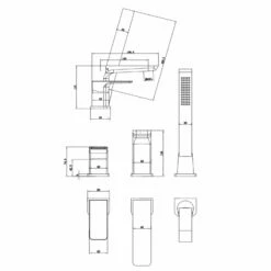 Harbour Status Matt Black 3 Hole Bath Mixer With Pull Out Handset 9 Harbour Status Matt Black 3 Hole Bath Mixer With Pull Out Handset -TAP WAREHOUSE Shop harbour status 3 hole bath tap tech drawing