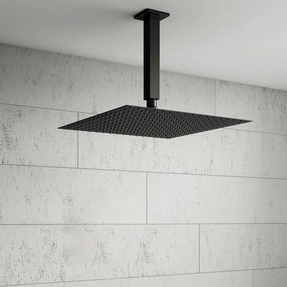 Harbour Status Concealed Shower Valve, Fixed Ceiling Mounted 300mm Head & Slide Rail Kit - Matt Black 4 Harbour Status Concealed Shower Valve, Fixed Ceiling Mounted 300mm Head & Slide Rail Kit - Matt Black - Image 2