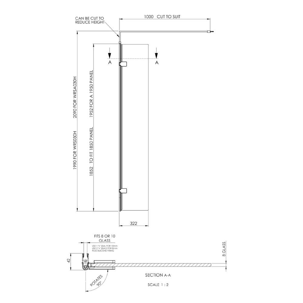 Vellamo City 8mm Matt Black Easy Clean Walk In Panel & Hinged Return - 1100mm 17 Vellamo City 8mm Matt Black Easy Clean Walk In Panel & Hinged Return - 1100mm - Image 15