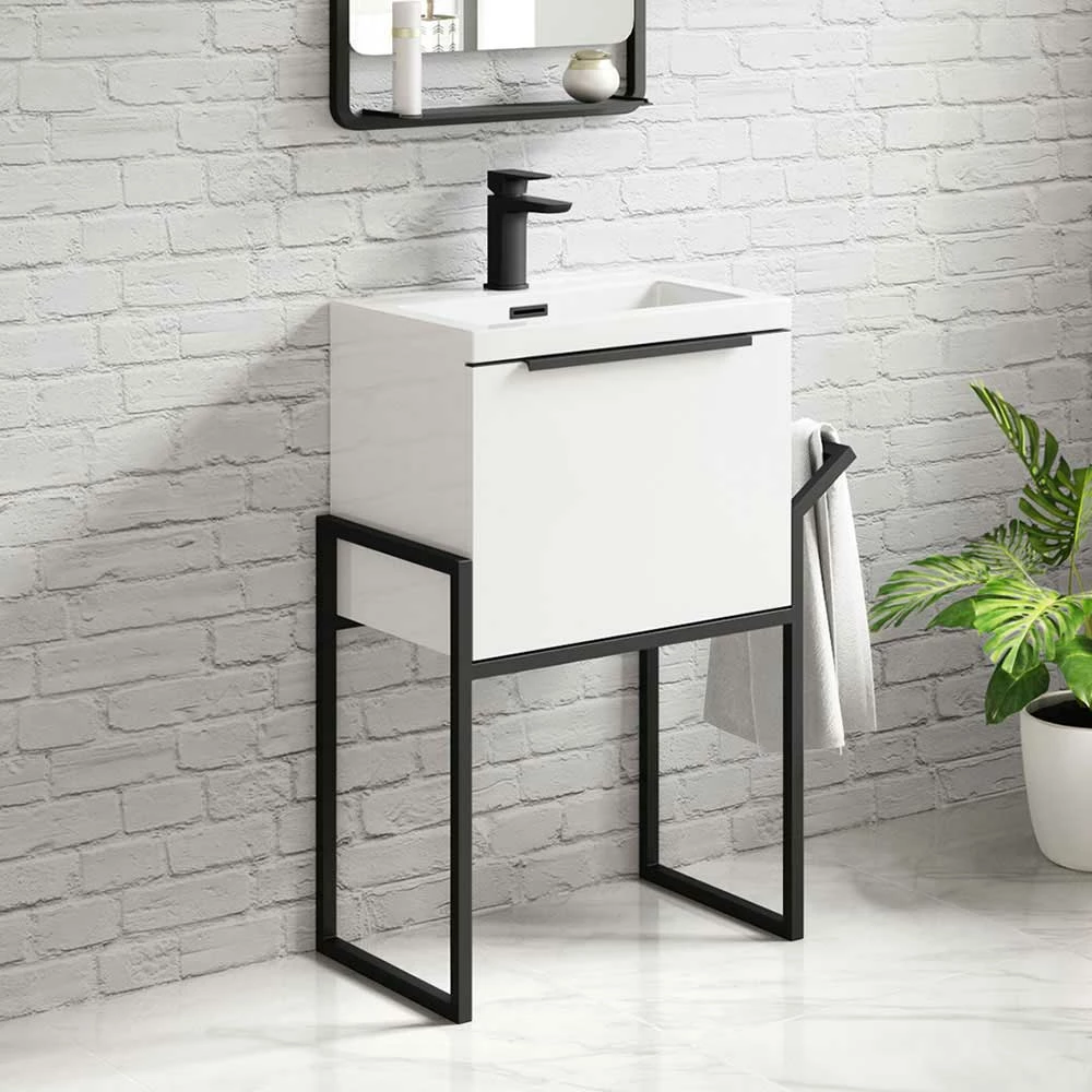 Harbour Status 500mm Wall Hung Vanity Unit & Basin - Gloss White With Matt Black Frame 3 Harbour Status 500mm Wall Hung Vanity Unit & Basin - Gloss White With Matt Black Frame
