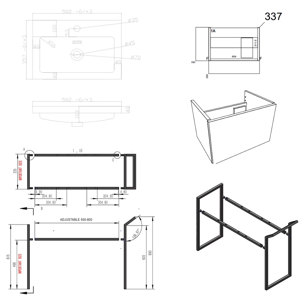 Harbour Status 500mm Wall Hung Vanity Unit & Basin - Gloss White With Matt Black Frame 9 Harbour Status 500mm Wall Hung Vanity Unit & Basin - Gloss White With Matt Black Frame - Image 7