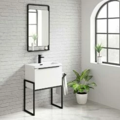 Harbour Status 600mm Wall Hung Vanity Unit & Basin - Gloss White With Matt Black Frame 11 Harbour Status 600mm Wall Hung Vanity Unit & Basin - Gloss White With Matt Black Frame -TAP WAREHOUSE Shop harbour status 600 wall vanity unit black frame