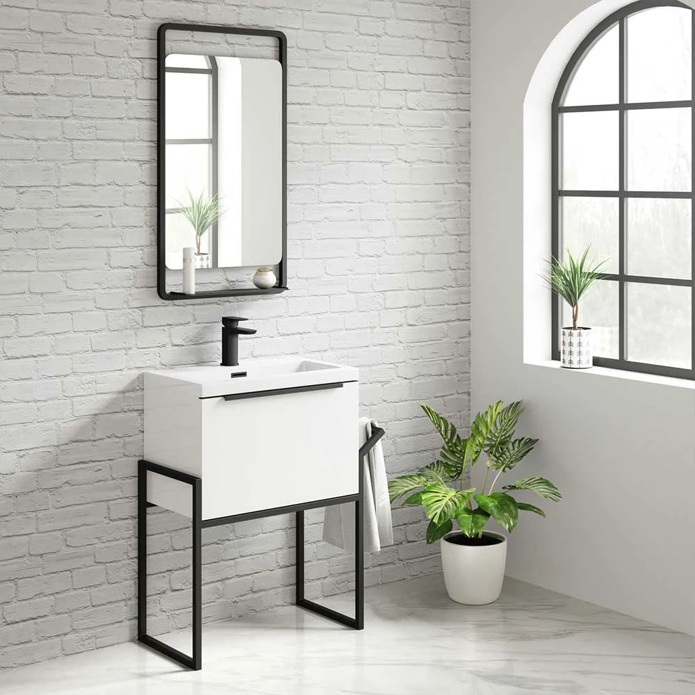 Harbour Status 600mm Wall Hung Vanity Unit & Basin - Gloss White With Matt Black Frame 5 Harbour Status 600mm Wall Hung Vanity Unit & Basin - Gloss White With Matt Black Frame - Image 3