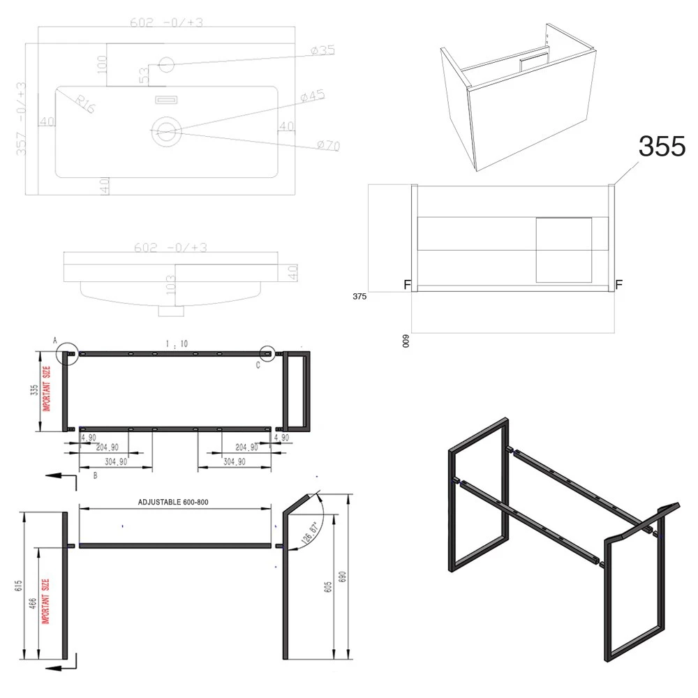 Harbour Status 600mm Wall Hung Vanity Unit & Basin - Gloss White With Matt Black Frame 9 Harbour Status 600mm Wall Hung Vanity Unit & Basin - Gloss White With Matt Black Frame - Image 7