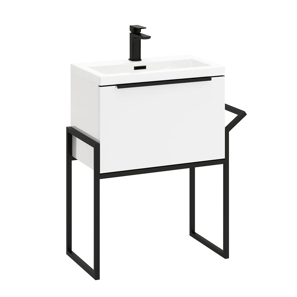 Harbour Status 600mm Wall Hung Vanity Unit & Basin - Gloss White With Matt Black Frame 4 Harbour Status 600mm Wall Hung Vanity Unit & Basin - Gloss White With Matt Black Frame - Image 2