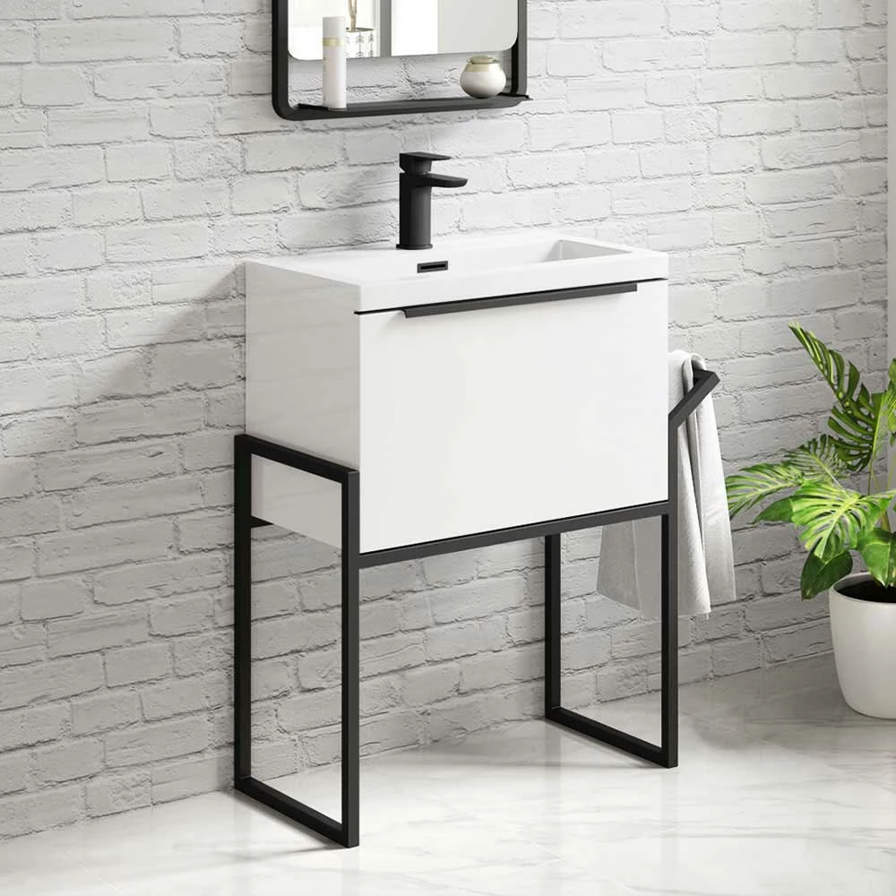Harbour Status 600mm Wall Hung Vanity Unit & Basin - Gloss White With Matt Black Frame 3 Harbour Status 600mm Wall Hung Vanity Unit & Basin - Gloss White With Matt Black Frame