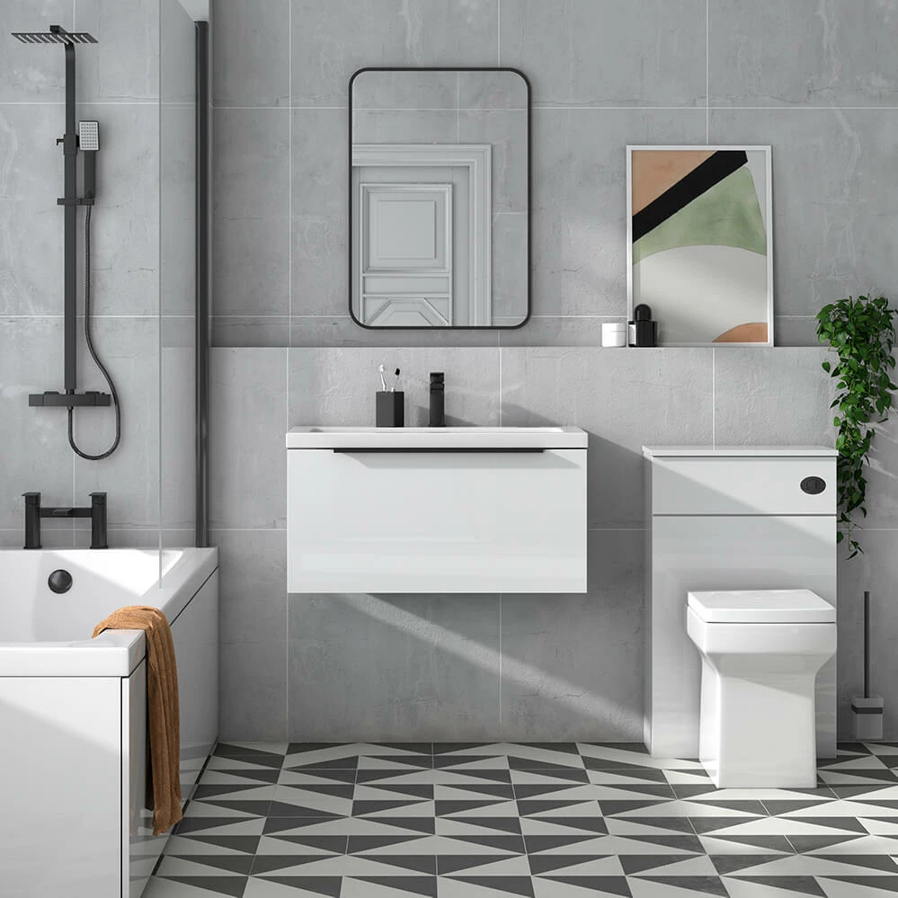 Harbour Status 800mm Wall Hung Vanity Unit & Basin - Gloss White With Matt Black Handle 9 Harbour Status 800mm Wall Hung Vanity Unit & Basin - Gloss White With Matt Black Handle - Image 7