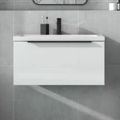 Harbour Status 800mm Wall Hung Vanity Unit & Basin - Gloss White With Matt Black Handle