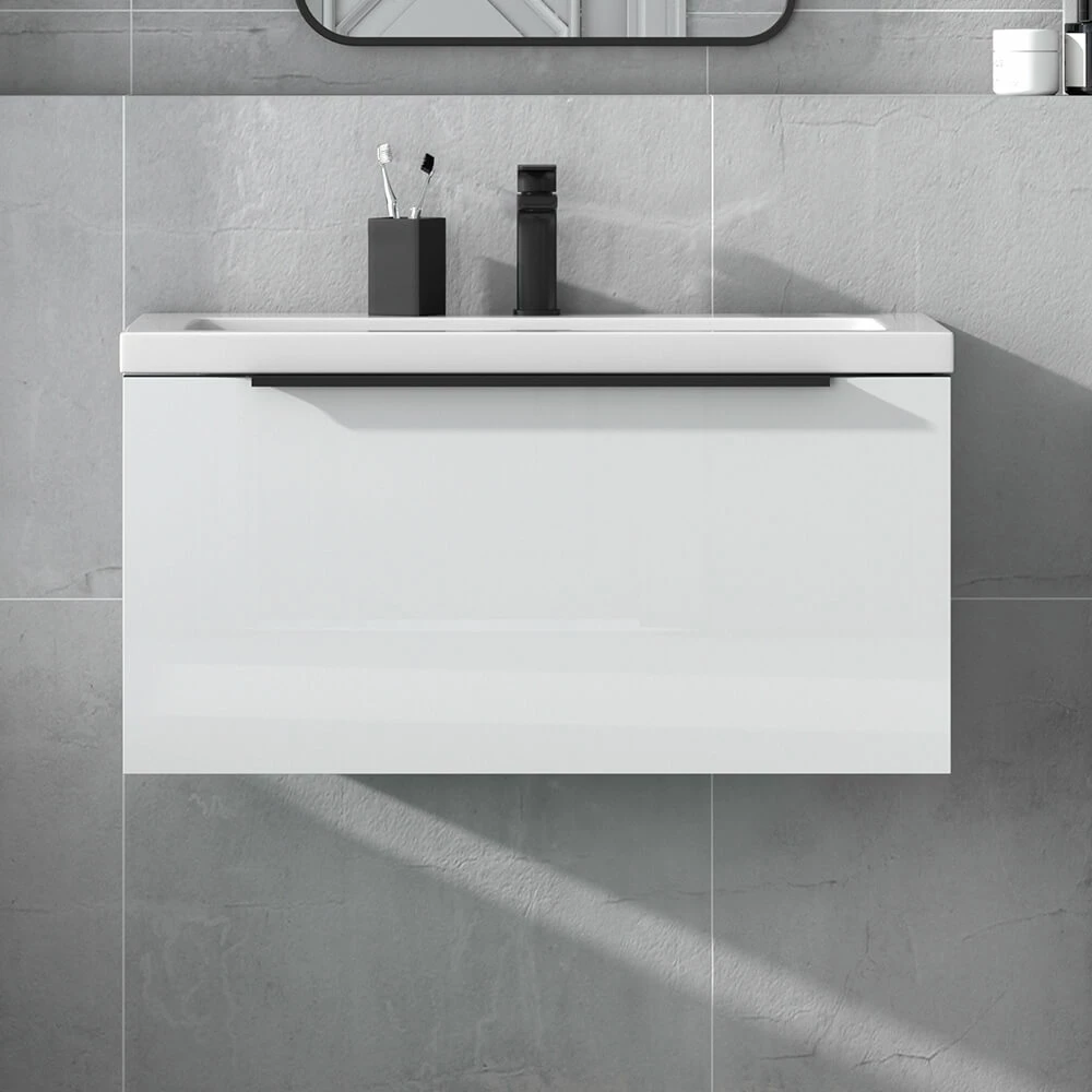 Harbour Status 800mm Wall Hung Vanity Unit & Basin - Gloss White With Matt Black Handle 3 Harbour Status 800mm Wall Hung Vanity Unit & Basin - Gloss White With Matt Black Handle