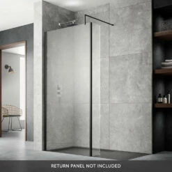 Vellamo City 8mm Matt Black Easy Clean Walk In Shower Panel - 1100mm 12 Vellamo City 8mm Matt Black Easy Clean Walk In Shower Panel - 1100mm -TAP WAREHOUSE Shop harbour status 8mm matt black wetroom screen lifestyle overlay