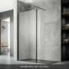Vellamo City 8mm Matt Black Easy Clean Walk In Panel & Hinged Return - 1100mm -TAP WAREHOUSE Shop harbour status 8mm matt black wetroom screen support arm lifestyle