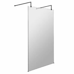 Vellamo City 8mm Matt Black Easy Clean Freestanding Walk In Panel & Two Support Arms - 700mm -TAP WAREHOUSE Shop harbour status 8mm matt black wetroom screen two support arms 1200mm cutout