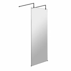 Vellamo City 8mm Matt Black Easy Clean Freestanding Walk In Panel & Two Support Arms - 700mm -TAP WAREHOUSE Shop harbour status 8mm matt black wetroom screen two support arms 700mm 800mm cutout