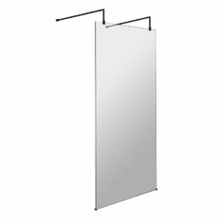 Vellamo City 8mm Matt Black Easy Clean Freestanding Walk In Panel & Two Support Arms - 700mm -TAP WAREHOUSE Shop harbour status 8mm matt black wetroom screen two support arms 900mm 1000mm 1100mm cutout