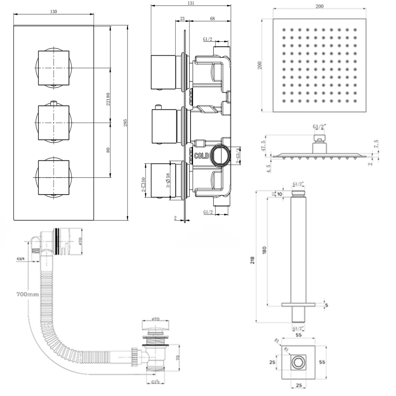 Harbour Status Matt Black Concealed Shower Valve, Fixed Ceiling Mounted Head & Overflow Bath Filler 8 Harbour Status Matt Black Concealed Shower Valve, Fixed Ceiling Mounted Head & Overflow Bath Filler - Image 6