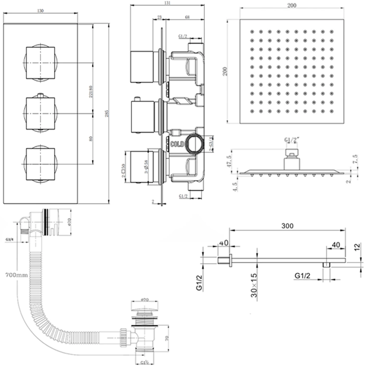 Harbour Status Matt Black Concealed Shower Valve, Fixed Wall Mounted Head & Overflow Bath Filler 8 Harbour Status Matt Black Concealed Shower Valve, Fixed Wall Mounted Head & Overflow Bath Filler - Image 6