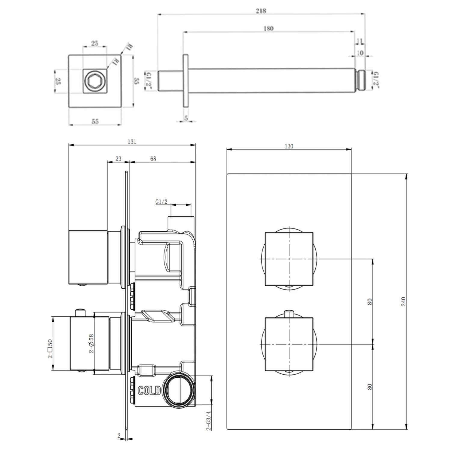 Harbour Status Concealed Shower Valve & Ceiling Mounted Fixed 300mm Shower Head 8 Harbour Status Concealed Shower Valve & Ceiling Mounted Fixed 300mm Shower Head - Image 6