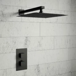 Harbour Status Concealed Shower Valve & Wall Mounted Fixed 200mm Shower Head - Matt Black