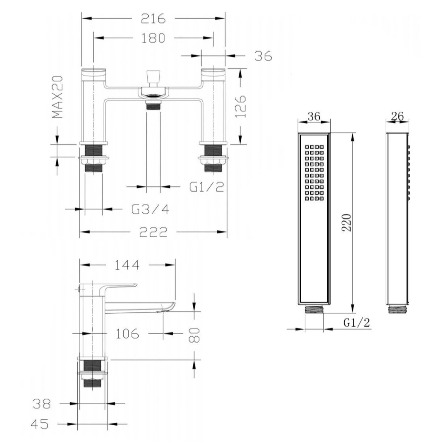 Harbour Status Bath Shower Mixer & Shower Kit - Brushed Brass 4 Harbour Status Bath Shower Mixer & Shower Kit - Brushed Brass - Image 2
