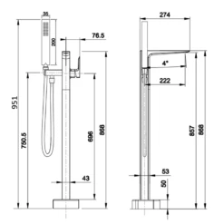 Harbour Status Floorstanding Bath Shower Mixer - Brushed Brass 7 Harbour Status Floorstanding Bath Shower Mixer - Brushed Brass -TAP WAREHOUSE Shop harbour status freestanding bath shower mixer brushed brass technichal drawing