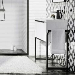 Harbour Status 800mm Wall Hung Vanity Unit & Basin - Gloss White With Matt Black Frame -TAP WAREHOUSE Shop harbour status gloss white unit matt black frame