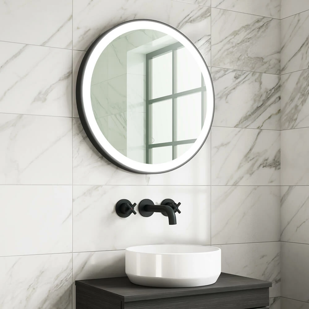 Harbour Status LED Illuminated Black Frame Round Mirror With Demister Pad & Colour Change LEDs - 800mm 7 Harbour Status LED Illuminated Black Frame Round Mirror With Demister Pad & Colour Change LEDs - 800mm - Image 5