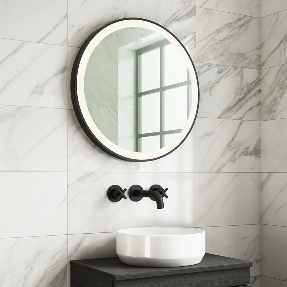 Harbour Status LED Illuminated Black Frame Round Mirror With Demister Pad & Colour Change LEDs - 800mm 6 Harbour Status LED Illuminated Black Frame Round Mirror With Demister Pad & Colour Change LEDs - 800mm - Image 4