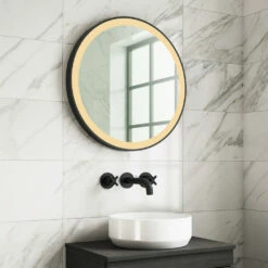 Harbour Status LED Illuminated Black Frame Round Mirror With Demister Pad & Colour Change LEDs - 800mm 14 Harbour Status LED Illuminated Black Frame Round Mirror With Demister Pad & Colour Change LEDs - 800mm -TAP WAREHOUSE Shop harbour status led black frame round mirror 600mm warm lifestyle