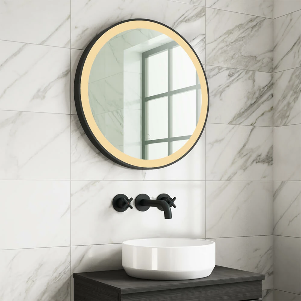 Harbour Status LED Illuminated Black Frame Round Mirror With Demister Pad & Colour Change LEDs - 800mm 8 Harbour Status LED Illuminated Black Frame Round Mirror With Demister Pad & Colour Change LEDs - 800mm - Image 6