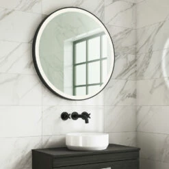 Harbour Status LED Illuminated Black Frame Round Mirror With Demister Pad & Colour Change LEDs - 800mm 15 Harbour Status LED Illuminated Black Frame Round Mirror With Demister Pad & Colour Change LEDs - 800mm -TAP WAREHOUSE Shop harbour status led black frame round mirror 800mm day lifestyle
