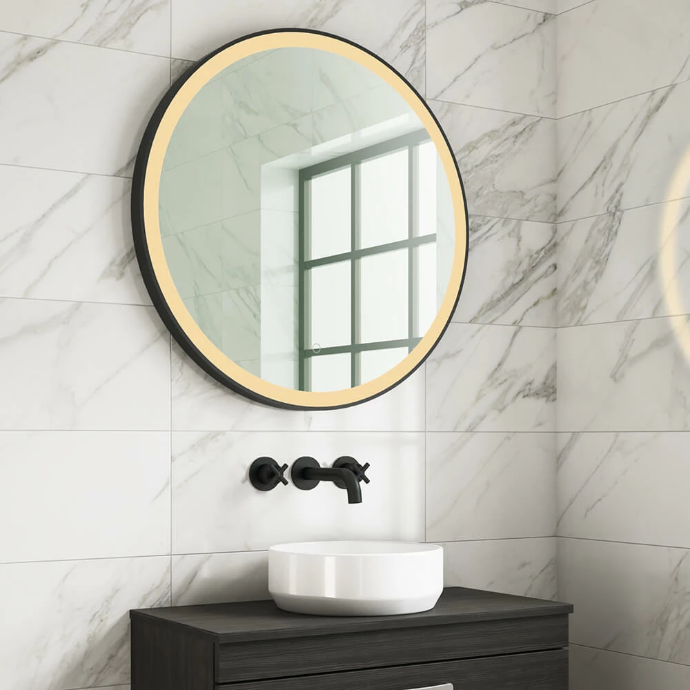 Harbour Status LED Illuminated Black Frame Round Mirror With Demister Pad & Colour Change LEDs - 800mm 4 Harbour Status LED Illuminated Black Frame Round Mirror With Demister Pad & Colour Change LEDs - 800mm - Image 2