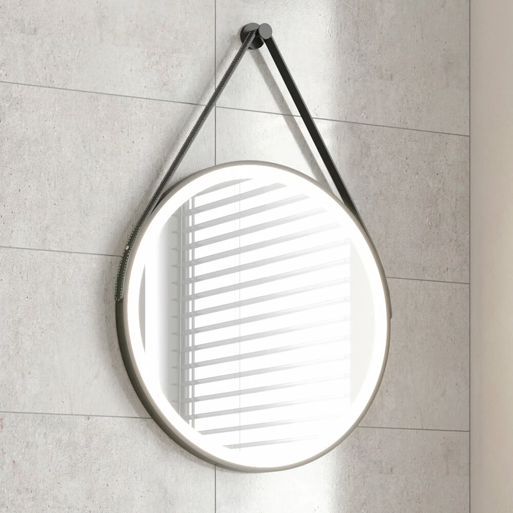 Harbour Status LED Illuminated Black Frame Round Mirror With Demister Pad, Colour Change LEDs & Strap - 600mm 6 Harbour Status LED Illuminated Black Frame Round Mirror With Demister Pad, Colour Change LEDs & Strap - 600mm - Image 4