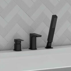 Harbour Status Matt Black 3 Hole Bath Mixer With Pull Out Handset