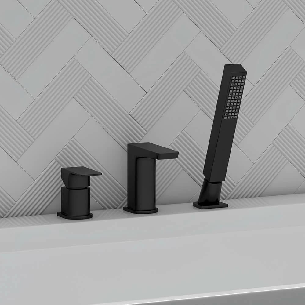 Harbour Status Matt Black 3 Hole Bath Mixer With Pull Out Handset 3 Harbour Status Matt Black 3 Hole Bath Mixer With Pull Out Handset