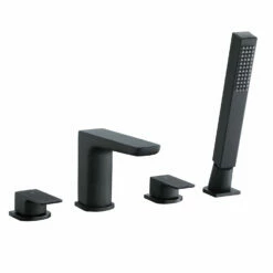 Harbour Status Matt Black 4 Hole Bath Mixer With Pull Out Handset -TAP WAREHOUSE Shop harbour status matt black 4 hole bath shower mixer tap cutout