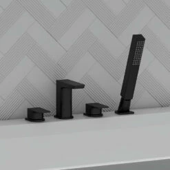Harbour Status Matt Black 4 Hole Bath Mixer With Pull Out Handset