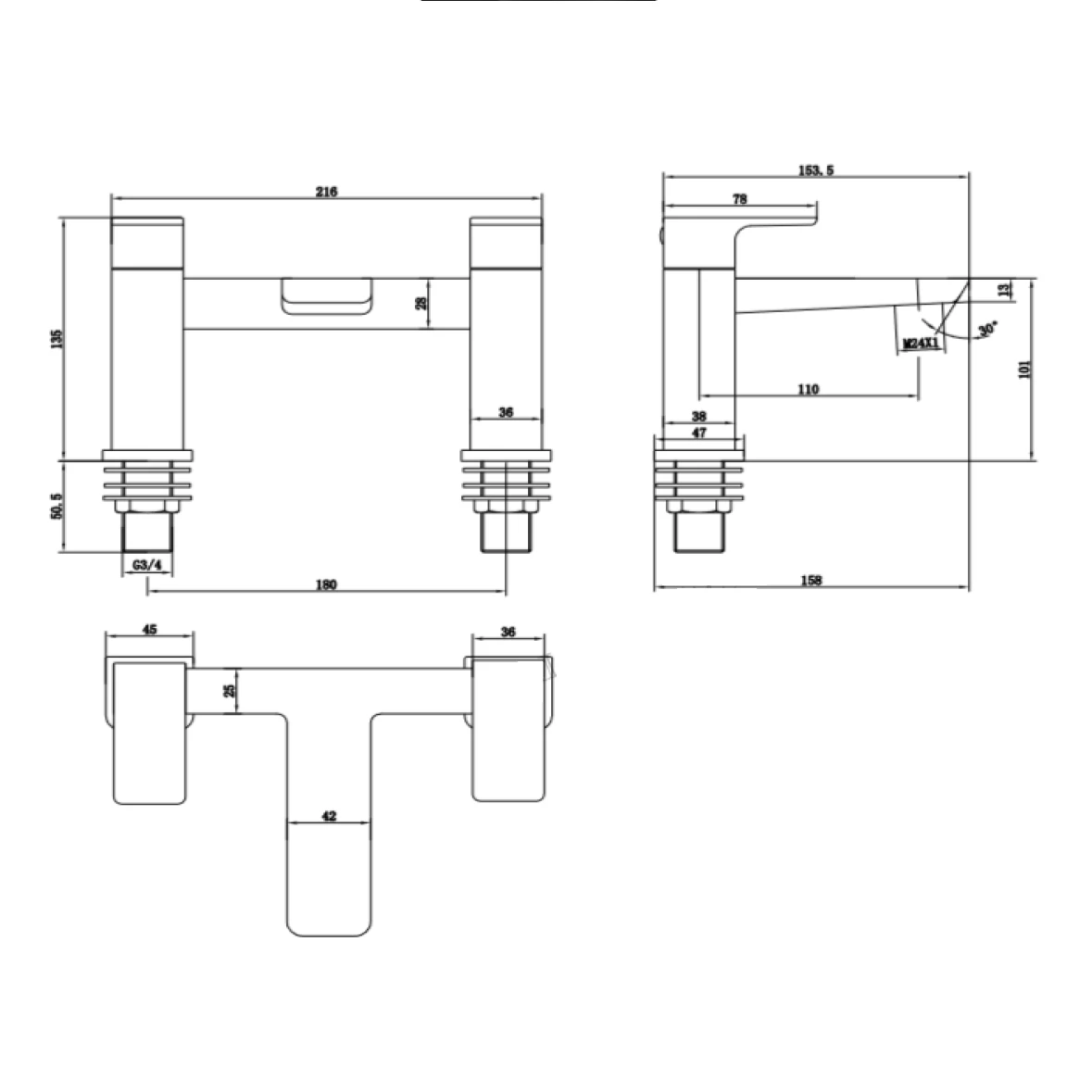 Harbour Status Matt Black Bath Mixer Tap 6 Harbour Status Matt Black Bath Mixer Tap - Image 4