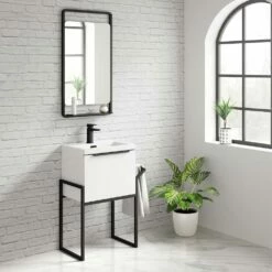 Harbour Status 500mm Wall Hung Vanity Unit & Basin - Gloss White With Matt Black Frame 12 Harbour Status 500mm Wall Hung Vanity Unit & Basin - Gloss White With Matt Black Frame -TAP WAREHOUSE Shop harbour status matt black frame mirror and unit
