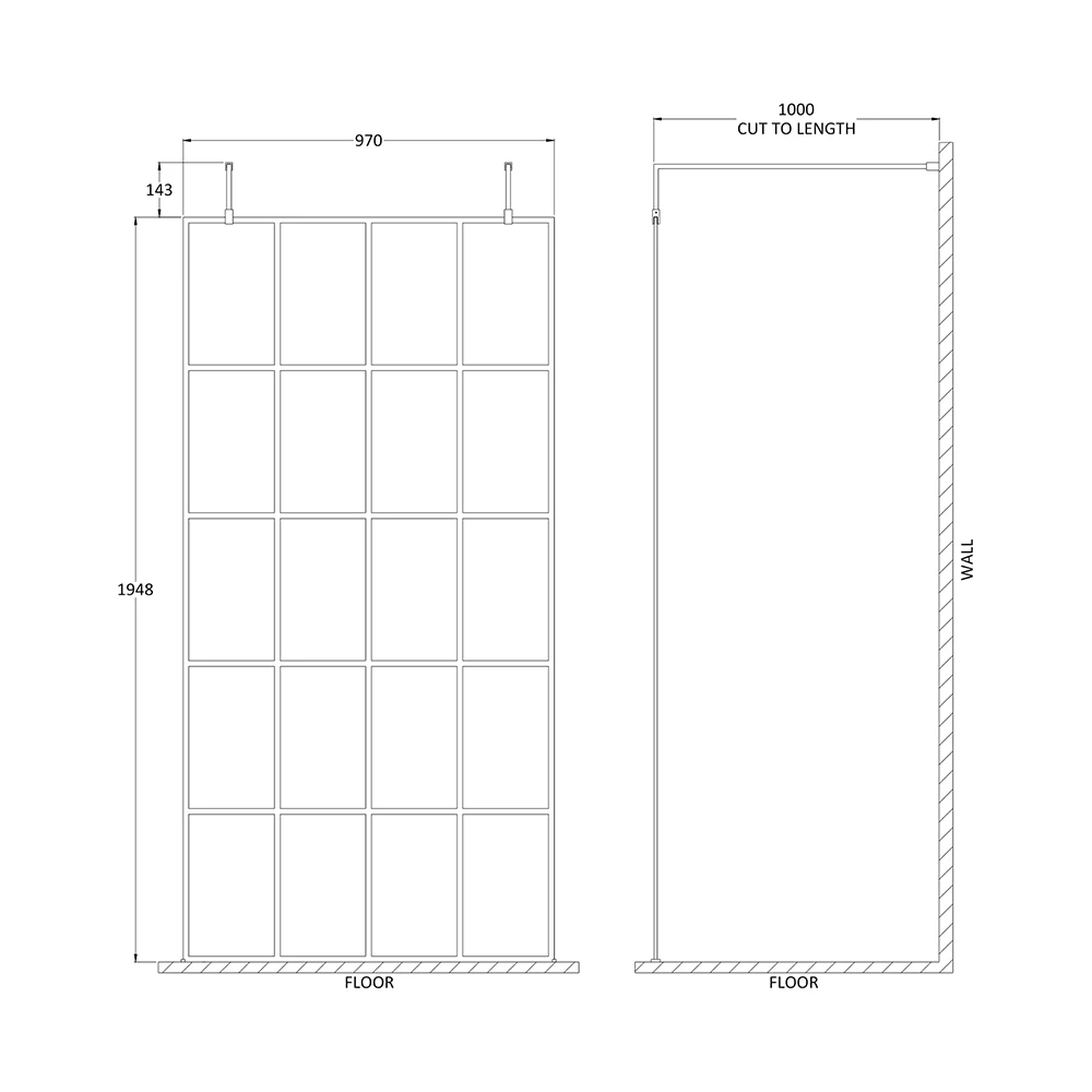 Vellamo City 8mm Easy Clean Matt Black Framed Freestanding Walk In Panel - 900mm 11 Vellamo City 8mm Easy Clean Matt Black Framed Freestanding Walk In Panel - 900mm - Image 9