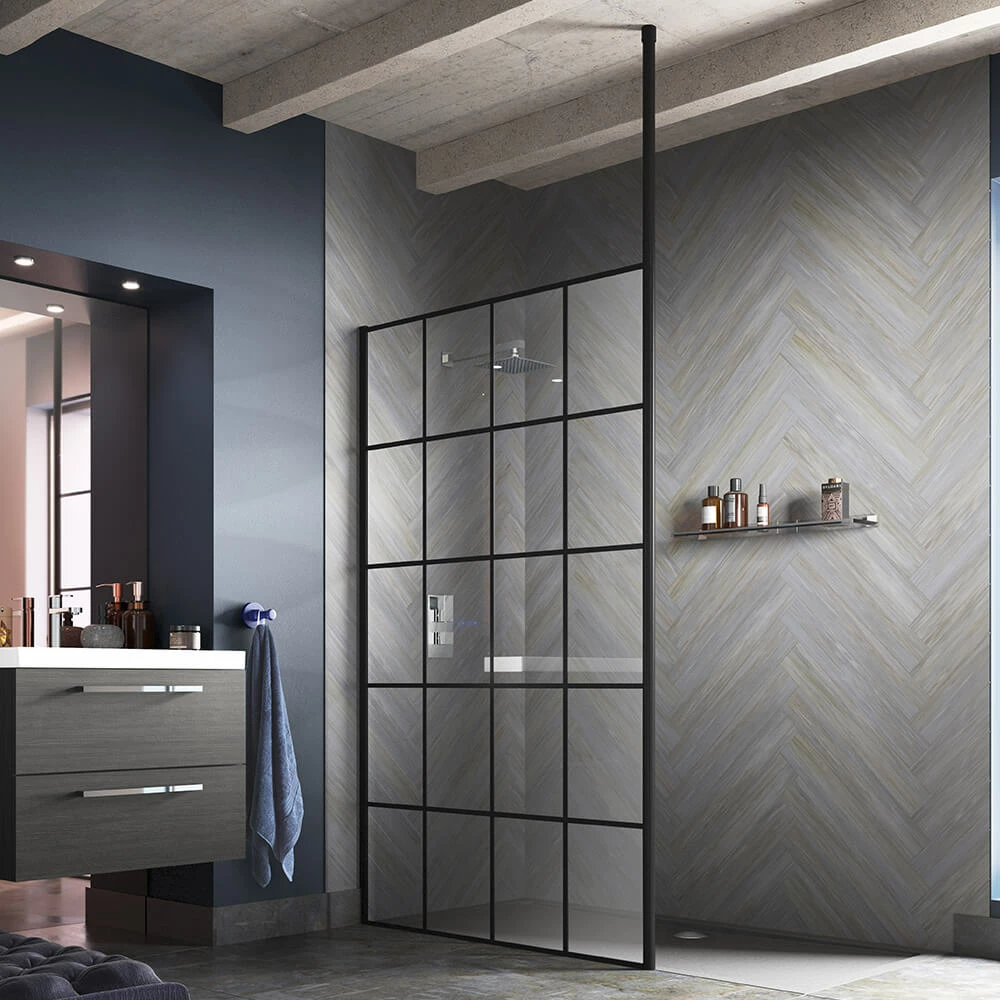 Vellamo City 8mm Easy Clean Matt Black Framed Freestanding Walk In Panel & Ceiling Posts - 700mm 3 Vellamo City 8mm Easy Clean Matt Black Framed Freestanding Walk In Panel & Ceiling Posts - 700mm