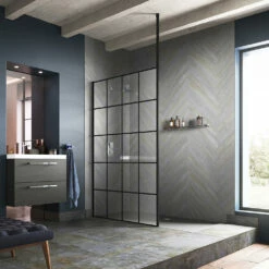 Vellamo City 8mm Easy Clean Matt Black Framed Freestanding Walk In Panel & Ceiling Posts - 700mm 17 Vellamo City 8mm Easy Clean Matt Black Framed Freestanding Walk In Panel & Ceiling Posts - 700mm -TAP WAREHOUSE Shop harbour status matt black framed freestanding walk in panel ceiling posts lifestyle