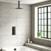 Harbour Status Matt Black Concealed Shower Valve, Fixed Ceiling Mounted Head & Overflow Bath Filler 2 Harbour Status Matt Black Concealed Shower Valve, Fixed Ceiling Mounted Head & Overflow Bath Filler -TAP WAREHOUSE Shop harbour status matt black overflow ceiling mounted shower lifestyle v2