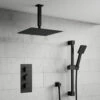 Harbour Status Concealed Shower Valve, Fixed Ceiling Mounted 300mm Head & Slide Rail Kit - Matt Black 1 Harbour Status Concealed Shower Valve, Fixed Ceiling Mounted 300mm Head & Slide Rail Kit - Matt Black -TAP WAREHOUSE Shop harbour status matt black shower ceiling arm lifestyle v2