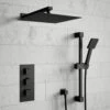 Harbour Status Concealed Shower Valve, Fixed Wall Mounted 300mm Head & Slide Rail Kit - Matt Black -TAP WAREHOUSE Shop harbour status matt black shower wall arm lifestyle v2