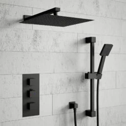 Harbour Status Concealed Shower Valve, Fixed Wall Mounted 300mm Head & Slide Rail Kit - Matt Black