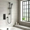 Harbour Status Matt Black Concealed Shower Valve, Shower Riser Rail Kit & Overflow Bath Filler 1 Harbour Status Matt Black Concealed Shower Valve, Shower Riser Rail Kit & Overflow Bath Filler -TAP WAREHOUSE Shop harbour status matt black slide rail overflow bath filler lifestyle v2