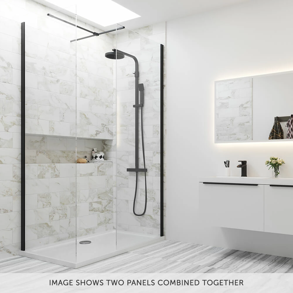 Harbour Status Matt Black Framed Easy Clean 8mm Walk In Shower Panel & Flipper Panel - 800mm 4 Harbour Status Matt Black Framed Easy Clean 8mm Walk In Shower Panel & Flipper Panel - 800mm - Image 2