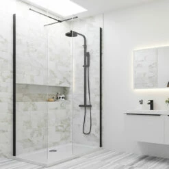 Harbour Status Matt Black Framed Easy Clean 8mm Walk In Shower Enclosure - 800mm Front Panel & 800mm End Panel