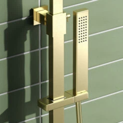 Harbour Status Brushed Brass Square Thermostatic Rigid Riser Shower Kit 11 Harbour Status Brushed Brass Square Thermostatic Rigid Riser Shower Kit -TAP WAREHOUSE Shop harbour status rigid riser thermostatic shower kit brass handset detail